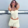 Arbetsklänningar Lace 2 Piece Set Women Outfit Corset Crop Top och mini kjol Sexig festfestival 2023 Summer Co Ord Set