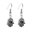 20Pair Alloy Dangle Earrings 35x12 8mm Antique Silver Fatima Hand Evil Eye Fishhook Ear Wire For Men and Women Jewelry Fashion 304e