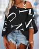 Frauen Blusen Sexy Off Schulter Angekettet Shirts Für Frauen 2023 Sommer Mode Halbe Hülse Brief Drucken Hemd Beiläufige Lose top Femme