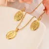 Mother Virgin Mary Necklace Earrings Set Yellow Solid Fine Gold GF Catholic Religious Country Set Gift For Women271Y