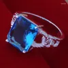 Cluster Ringen AR399 Verzilverd Vinger Voor Vrouwen Maat 8 # Mode-sieraden Ingelegd Blauw Zirkoon Steen Kristallen Ring