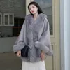 Femmes fausse fourrure femmes haut de gamme mode couleur unie réel manteau automne hiver décontracté Poncho Style vestes naturelles 231018