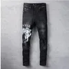 Jean Slim noir avec impression d'ange pour hommes, Streetwear, pantalon de moto, Hip Hop, Los Hombres285G