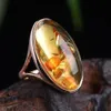 Cluster Rings Natural Baltic Amber Silver Ring Justerbar Mens Women Blood Fashion Jewelry Accessories Gift Ladies Beeswax258L
