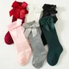 Chaussettes pour enfants 6 paires de chaussettes pour bébés nés, accessoires élégants en coton doux, gros nœud, ample, élastique, princesse étudiante, longue robe pour filles 231019