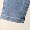 Frauen Jeans Vertikale Linien Strass Frau Hohe Taille Bleistift Hosen Mujer Knöchel Länge Denim Mode Streifen Herbst