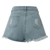 Jeans femininos cores sólidas cintura alta bolso single-breasted fino rasgado buraco borla denim shorts sexy namorado lavagem 2023