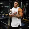 Mens Tank Tops Förlänga avskärning av ärmlös skjorta Gym Stringer Top Cotton Hip Hop Muscle Tees Bodybuilding Vest Fitness Clothing Drop D