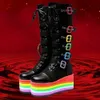 Marca grande moda gótico rianbow plataforma fivelas zíper colorido grande qualidade botas de motocicleta mulher sapatos 230922