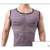 Heren tanktops Tal Strip Vest Ademend Transparant Karakter Elastisch Nylon Mode Smalle achterkant Ronde hals Drop Delivery