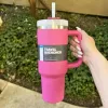 Rose Hot Pink 40oz Mugs Tumblers With Handle Insulated Tumbler Lids Straw Stainless Steel Coffee Termos Cup ready to ship DHL 1019