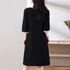 Casual Dresses French Hepburn Style 2023 Spring And Autumn Simple 3/4 Sleeve High Sense Slim Fit Slimming Elegant Little Black Women Dress