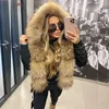 Womens Fur Faux Maomaokong Fashion Short Real Coat Natural Raccoon Big Collar Winter Parka Bomber Jacket Waterproof 231018