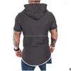 Mens Hoodies Verão Elegante Casual Hoodie Lace Up Camisa Branca Com Capuz Manga Curta Slim Tops Sport Wear Plus Size Solid Drop Delivery