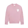 AmisSweater Parijs Mode Heren Designer Gebreide Trui Geborduurd Rood Hart Effen Kleur Grote Liefde Ronde Hals Korte Mouw Een T-shirt voor Mannen