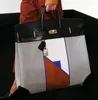 Herenmode 50 cm bakken handtas Designer tas heren groot formaat portemonnee Toppest volledig handgemaakte kwaliteit Barenia leer + canvas 2 kleuren waslijn stiksels