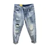 Men's Jeans Summer 2023 Beggar Loose Hole 9-point Harlan Trendy Straight Leg Hollow Fashion Soft Comfortable Commuting