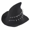 Jouets d'Halloween Chapeau de sorcière d'Halloween pour femmes Chapeau de sorcière Sorcières Halloween Cosplays Fête de sorcière Chapeau de sorcière en laine Chapeau de sorcier Chapeau à rivets 231019