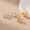 Hoop Earrings Simple Style Fried Dough Twists Small Cross Design Fashionable OL Silver Color Ear Stud 18k Gold Plated For Women