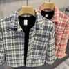 Mäns jackor 2023 Men's Casual Plaid Texture Shirt Jacket Korean High Street Turn-Down Collar Harajuku Retro Långärmad kappa M-3XL Autumn J231019