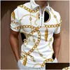 Mens S 2022 Men Shirts Summer High Quality Casual Fashion Short Sleeve Striped Turn-Down Collar Zippers Tees Drop Delivery