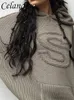 Malhas femininas tees celandine outono bordado de bordado de bordado moletons gráficos de malhas de malha com capuz Top Harajuku Pulloves de manga longa casual Mulheres grunge 231018
