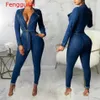 Combinaisons pour femmes Barboteuses Sexy Femmes Col Carré À Manches Longues Moulante Casual Denim Combinaison Élégant Stretch Jeans Barboteuse O241T