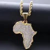 Hip Hop Afrikaanse kaarten volledige boor hanger kettingen 14kK vergulde set Auger Crystal roestvrij stalen ketting heren vrouwen sieraden G232L