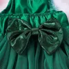 Girl Dresses Infant Kids Baby Christmas Dress With Hat Ruched Fluff Trim Tulle Tutu Santa For Costume Party 1-5T