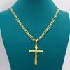 Real 10k Yellow Solid Fine Gold GF Jesus Cross Crucifix Charm Big Pendant 55 35mm Figaro Chain Necklace 24 600 6mm303T