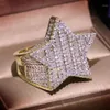 Grande bague pentagramme en pierre de Zircon scintillante, style Hip Hop, étoile, pour femmes et hommes, bijoux à la mode, bague de fiançailles de mariage, nouvelle collection 2020, 1224x