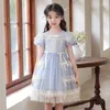 Vestidos de menina doce meninas vestido de princesa verão 2023 moda pequena lolita infantil cor sólida