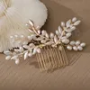 Mode Haarkam Bruid Tiara Gouden Blad Parel Haarspeld Clips Voor Vrouwen Luxe Marrige Kroon Bruiloft Haaraccessoires Sieraden