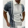 Mens S 2022 Men Shirts Summer High Quality Casual Daily Short Sleeve Striped Turn-Down Collar Zippers Tees Drop Delivery