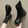 Stövlar svarta sockkvinnor glider på fotleden kvinna 2023 Ny modepunk gotiska skor damer lolita låga klackar korta 231019