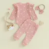 Clothing Sets Born Infant Baby Girl Fall Winter Clothes Heart Waffle Knit Ruffle Long Sleeve Romper Pants Headband Valentines Day Outfit