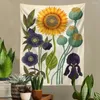 Tapestries Sunflower Tapestry Flower Botanical Illustration Wall Hanging Boho Floral Hippie Aesthetic Room Decoration Art