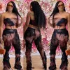 Zweiteilige Damenhose mit Batikdruck und Quaste, Damen-2-Outfit-Set, Rave-Festival-Kleidung, trägerloses Crop-Top und passende Sets, Clubwear