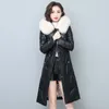 Parka d'hiver en cuir véritable pour femme, manteaux à capuche véritable, Long manteau en peau de mouton pour col en fourrure, 231018