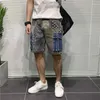 Shorts Masculinos 2023 Verão Workwear Patchwork Denim Calças Soltas Casuais Cinco Pontos