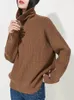 Женские трикотажные футболки Модные женские свитера 2023 СВОБОДНЫЕ пуловеры с молнией Повседневная однотонная водолазка Утепленный розовый вязаный зимний свитер 231018