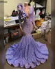 Ebi Purple Aso Arabic Sexy V Neck Mermaid Prom Dresses Long Sleeves Gorgeous Ruffles Sequined Lace Special Ocn Evening Gowns Slim Fit Women Formal Wear CL