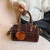 Factory wholesale ladies shoulder bags small and lovely plaid handbag winter soft woolen pillow bag popular color matching fur ball fashion handbags 6657#