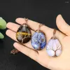 Pendentif Colliers Pierre Naturelle Arbre de Vie Collier Larme Goutte Fil Wrap Guérison Quartz Cristal Chakra Pendule Reiki Charms Bijoux Cadeau