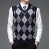 Men's Vests Knitted Tank Top Sleeveless Pullover V Neck Casual Plaid Sweater Vest Wool Blend Khaki/Red/Grey/Navy/Dark Gray M 3XL