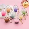 Cute Mini Pearl Milk Tea Cup Key Chain Trendy Funny Moon Buckle Keychains Car Pendent Bag Accessories Keyring for Women Gift