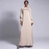 Casual Dresses Fashion Satin Muslim Dress Dubai Full Length Long Sleeve For Women Elegance Temperament Abaya Turkey Islam