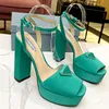 Designers shoes Platform heels Sandals womens Fashion Satin Patent Leather Triangle buckle decoration 13 cm high heeled shoes 35-42 Rome Designer Sandal