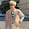 Herrtröjor man kläder svart randig stickad för män cardigan kappa skarvningsjacka löst fit koreansk mode casual tröjor kul