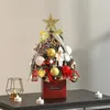 1 unidade, conjunto de mini árvore de Natal com luz LED, conjunto de mini árvore de Natal pré-iluminada de mesa, com pinhas, bolas de enfeites, sinos, melhores decorações de Natal DIY